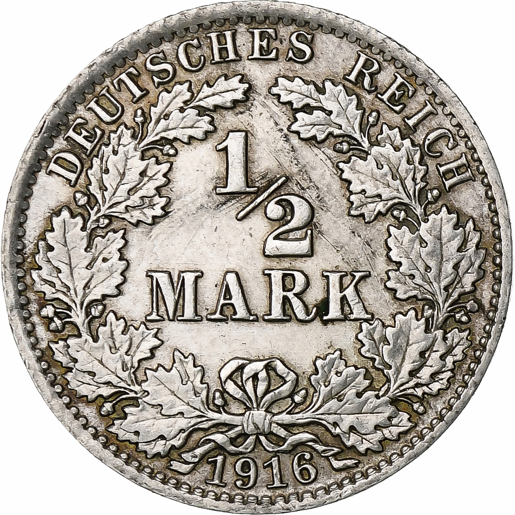 GERMANY - EMPIRE, 1/2 Mark, 1916, Berlin, Silver, , KM:17