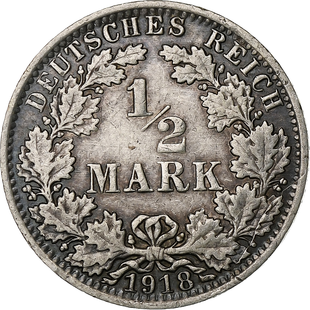 GERMANY - EMPIRE, 1/2 Mark, 1918, Berlin, Silver, AU, KM:17