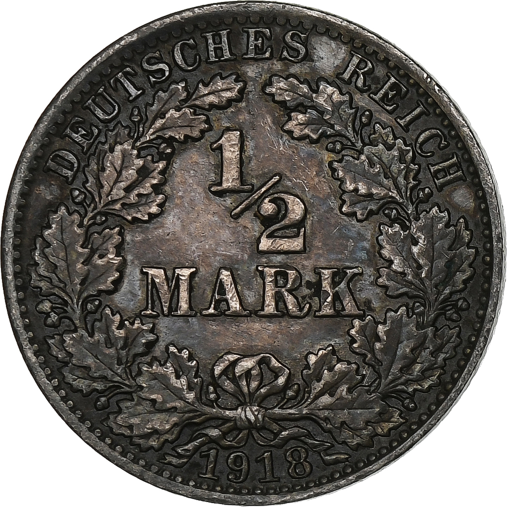 GERMANY - EMPIRE, 1/2 Mark, 1918, Berlin, Silver, , KM:17