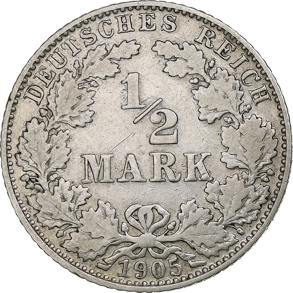 Coin, GERMANY - EMPIRE, 1/2 Mark, 1905, Munich, , Silver, KM:17