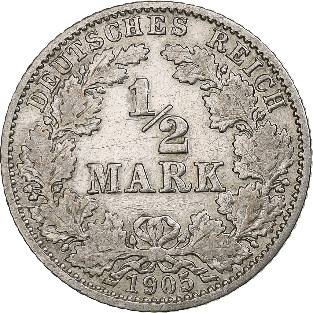 Coin, GERMANY - EMPIRE, 1/2 Mark, 1905, Karlsruhe, , Silver, KM:17