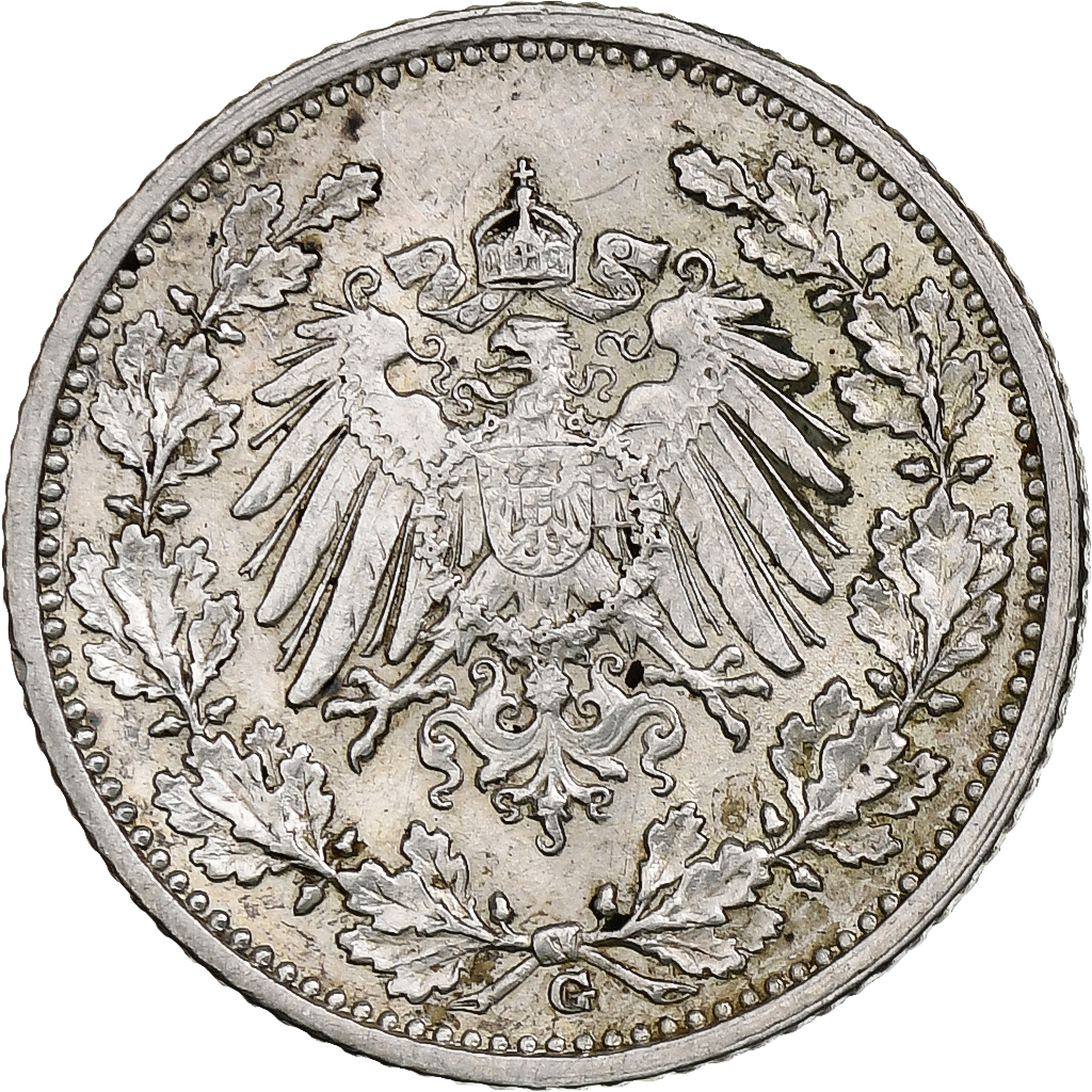 GERMANY - EMPIRE, 1/2 Mark, 1915, Karlsruhe, Silver, , KM:17