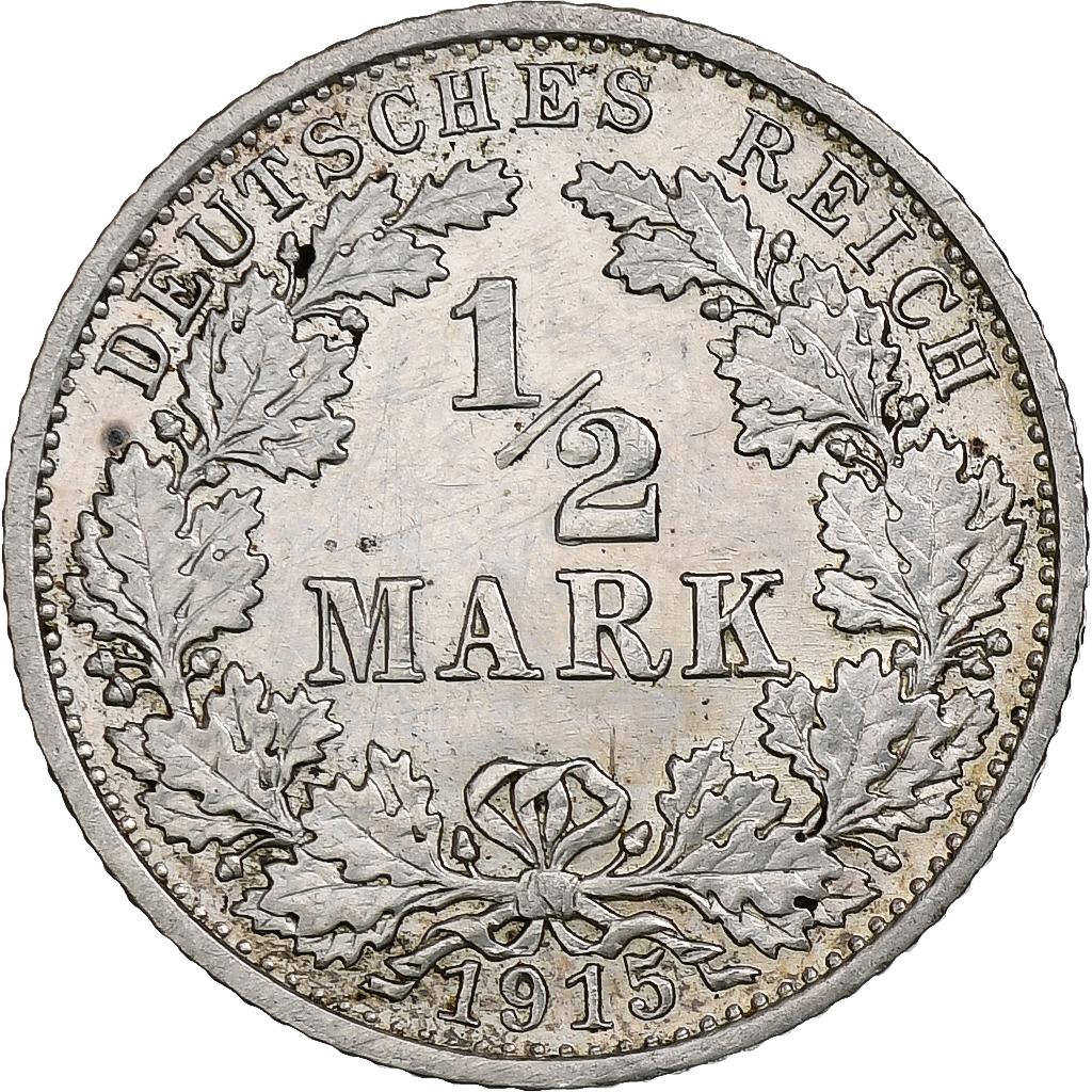 GERMANY - EMPIRE, 1/2 Mark, 1915, Karlsruhe, Silver, , KM:17