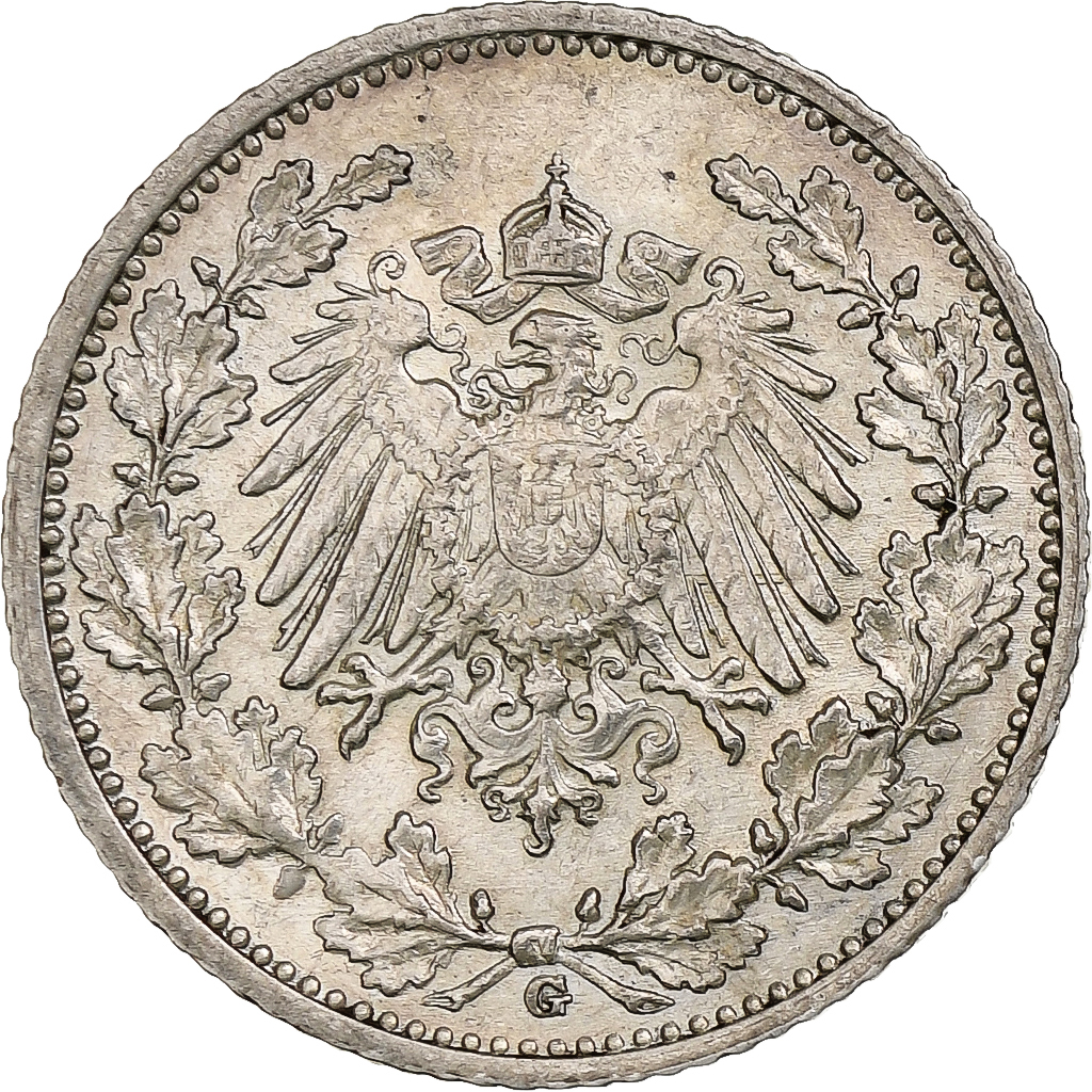 GERMANY - EMPIRE, 1/2 Mark, 1915, Karlsruhe, Silver, , KM:17