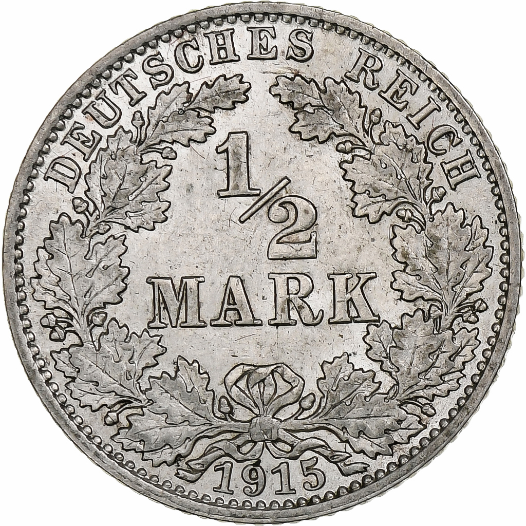 Coin, GERMANY - EMPIRE, 1/2 Mark, 1915, Hambourg, , Silver, KM:17
