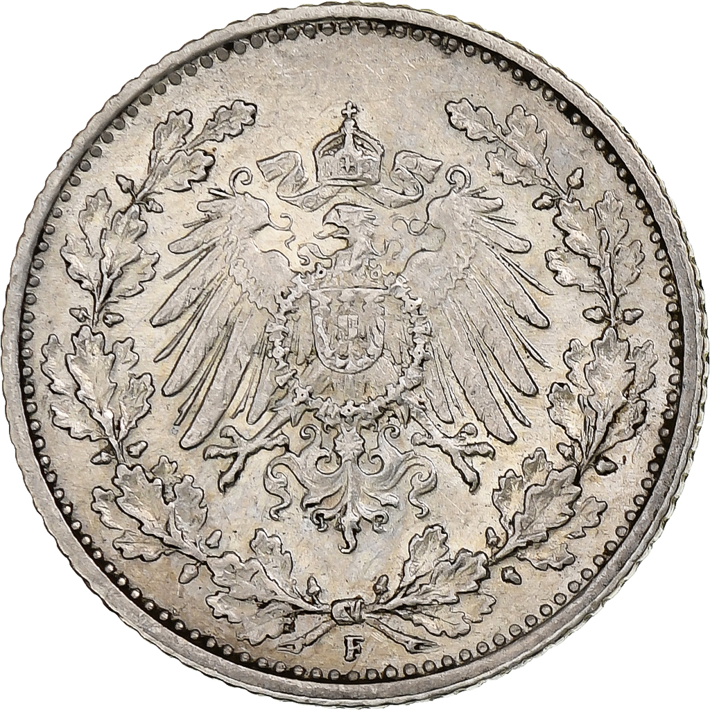 GERMANY - EMPIRE, 1/2 Mark, 1915, Stuttgart, Silver, , KM:17