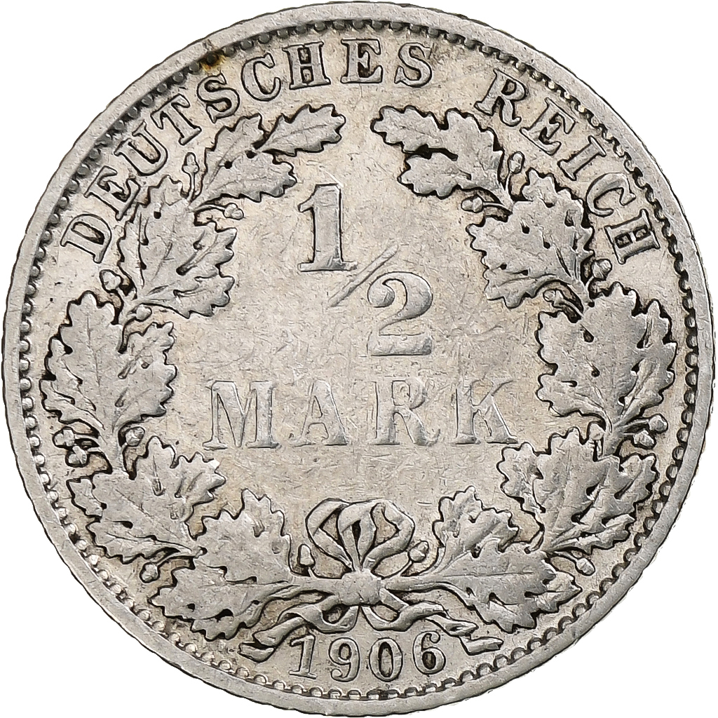 GERMANY - EMPIRE, 1/2 Mark, 1906, Muldenhütten, Silver, , KM:17
