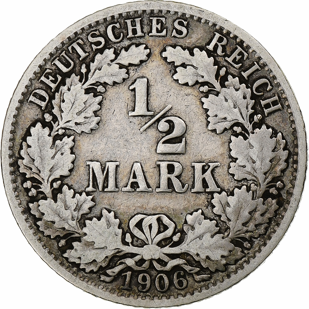 GERMANY - EMPIRE, 1/2 Mark, 1906, Hambourg, Silver, , KM:17