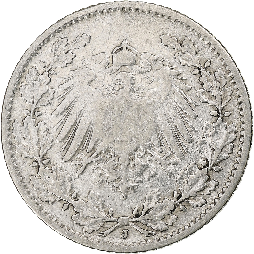 GERMANY - EMPIRE, 1/2 Mark, 1906, Hambourg, Silver, , KM:17