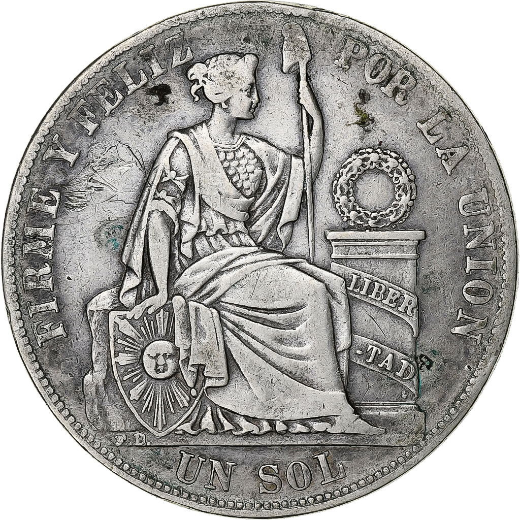 Peru, 1 Sol, 1883, Santiago, Silver, 