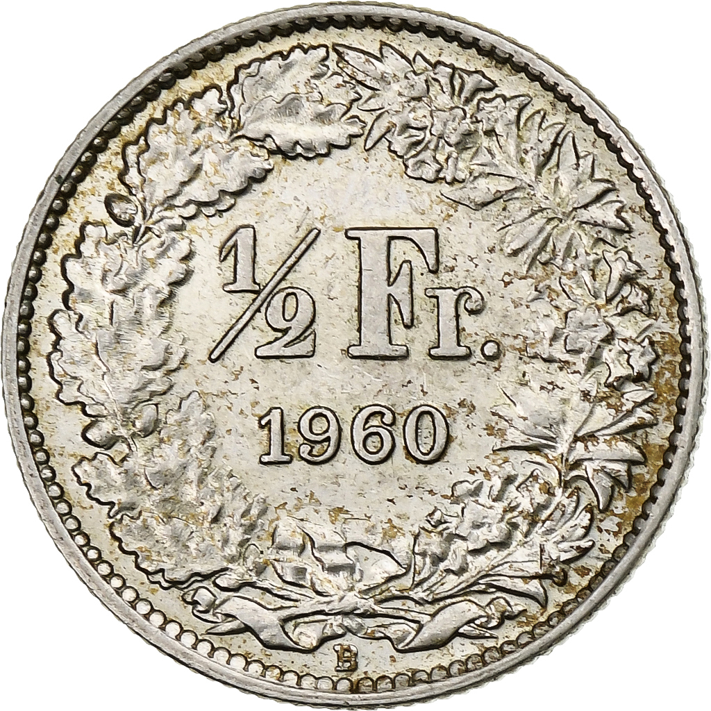 Switzerland, 1/2 Franc, 1960, Bern, , Silver, KM:23