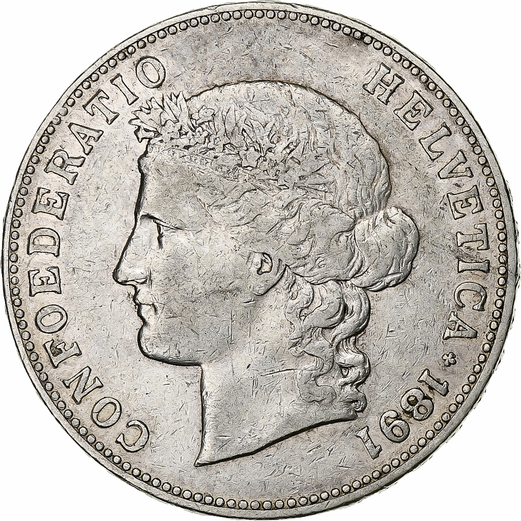 Switzerland, 5 Francs, 1891, Bern, Silver, , KM:34