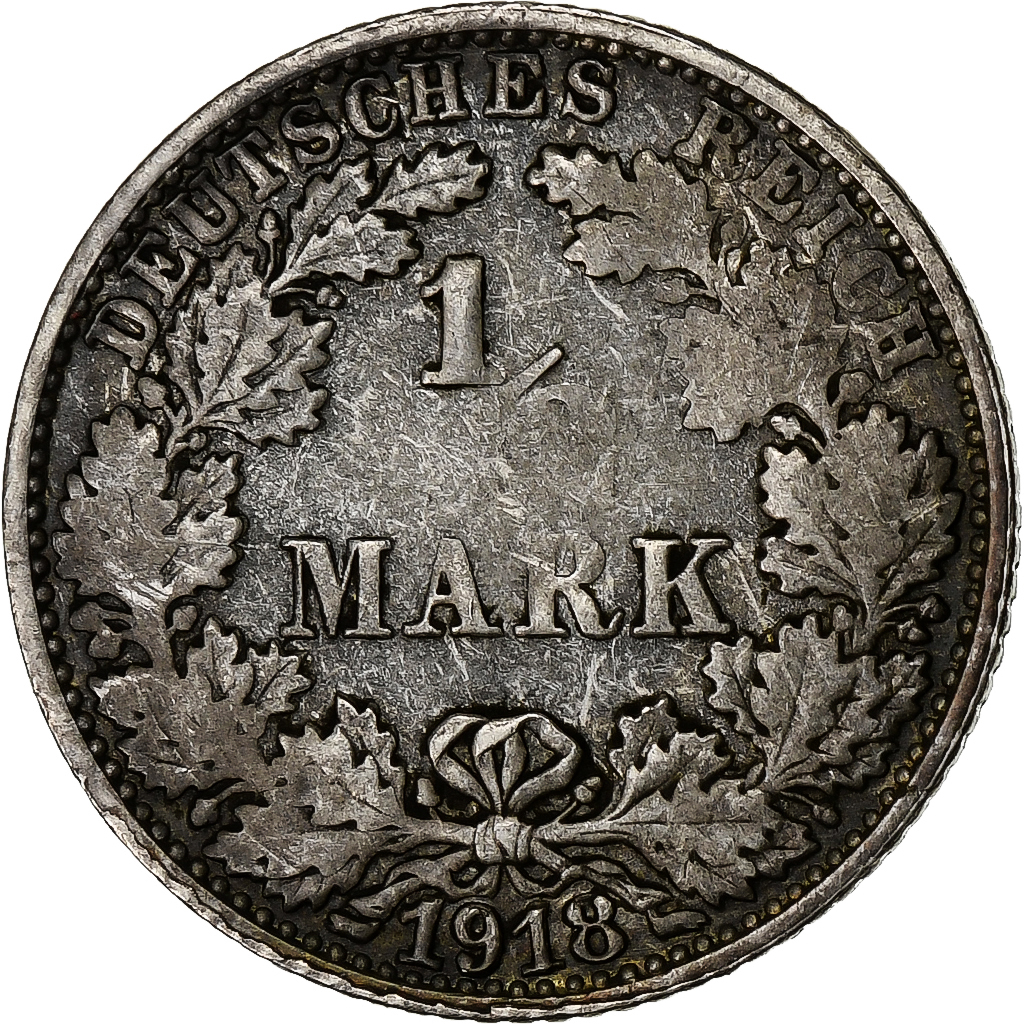 GERMANY - EMPIRE, 1/2 Mark, 1918, Stuttgart, Silver, , KM:17