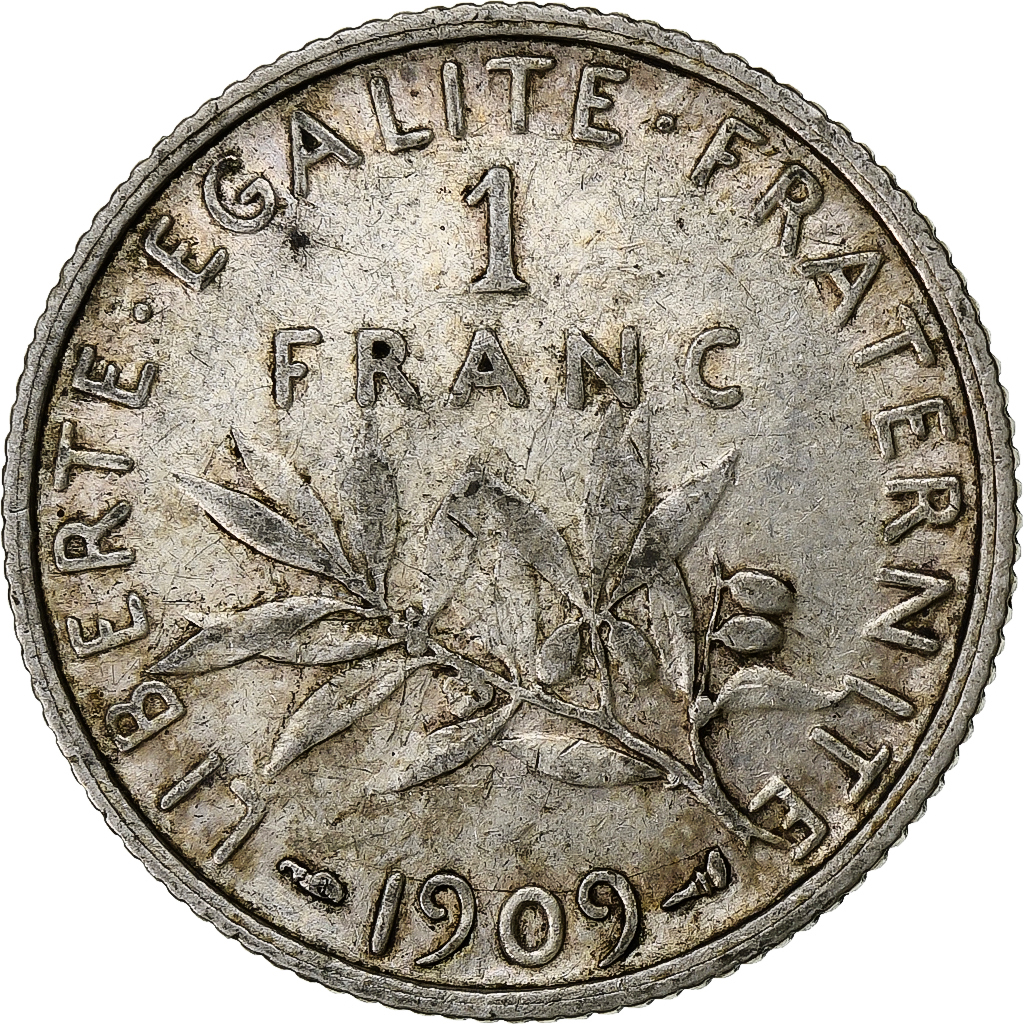 France, Semeuse, Franc, 1909, Paris, , Silver, KM:844.1, Gadoury:467