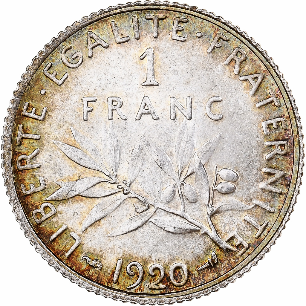 France, Semeuse, Franc, 1920, Paris, MS(60-62), Silver, KM:844.1, Gadoury:467