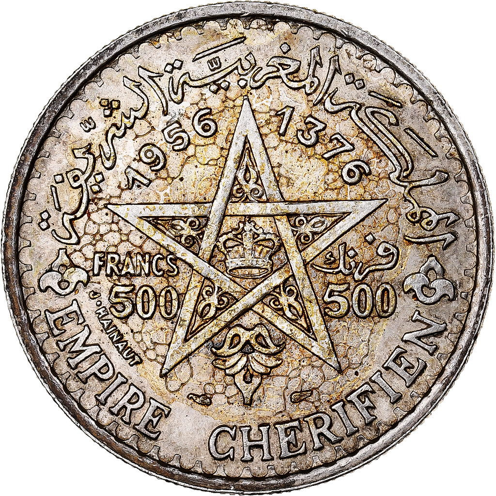 Coin, Morocco, Mohammed V, 500 Francs, 1956/AH1376, Paris, , Silver