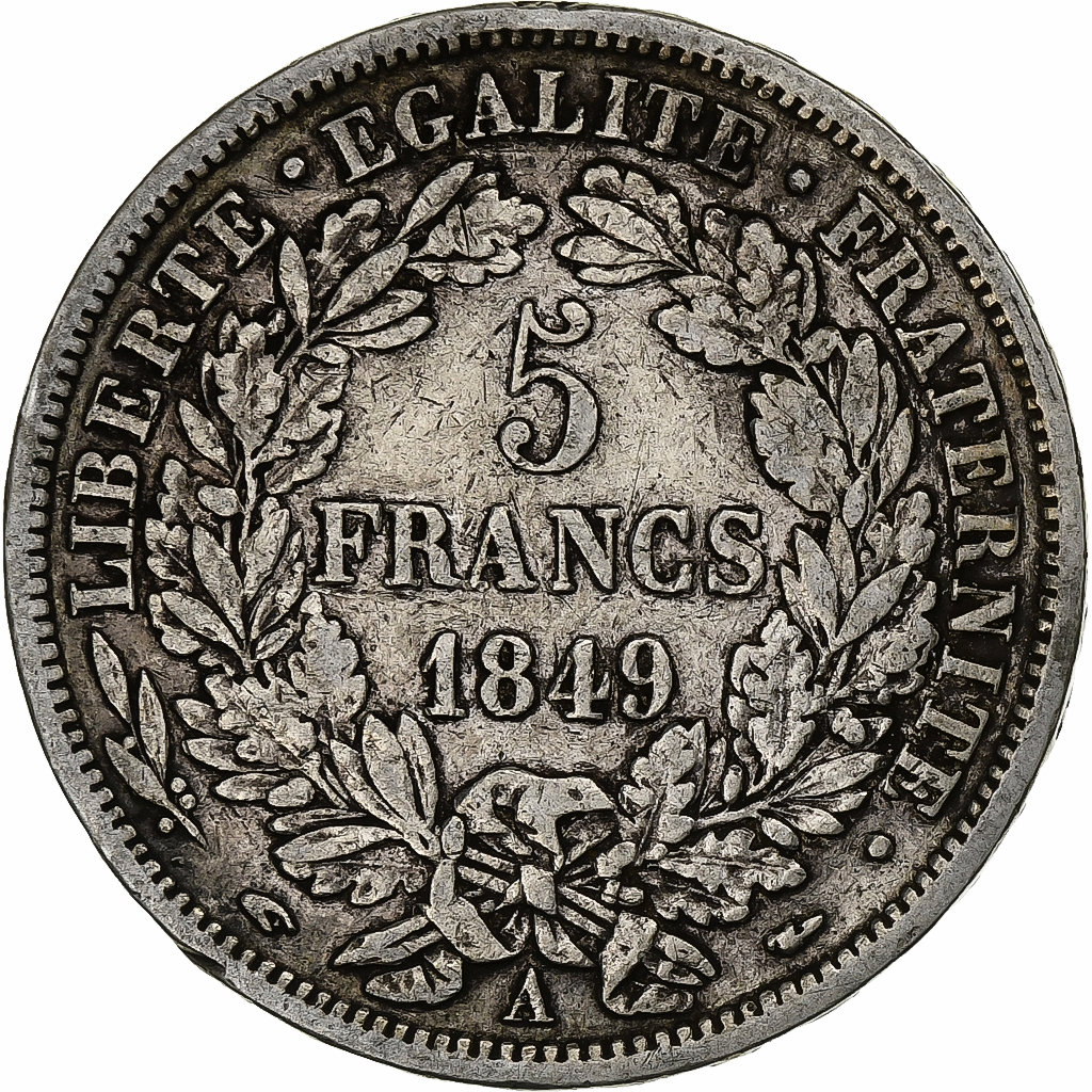 France, Cérès, 5 Francs, 1849, Paris, , Silver, KM:761.1, Gadoury:719