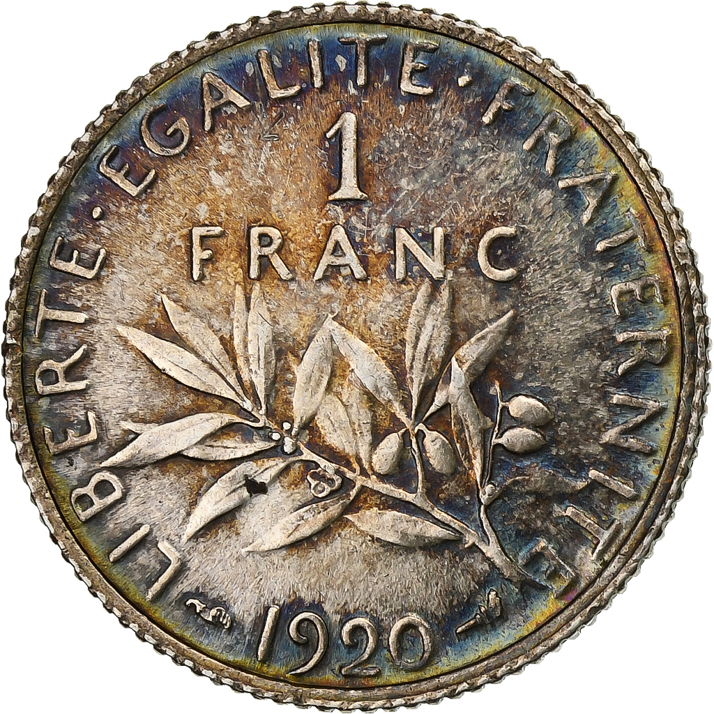 Coin, France, Semeuse, Franc, 1920, Paris, AU, Silver, KM:844.1