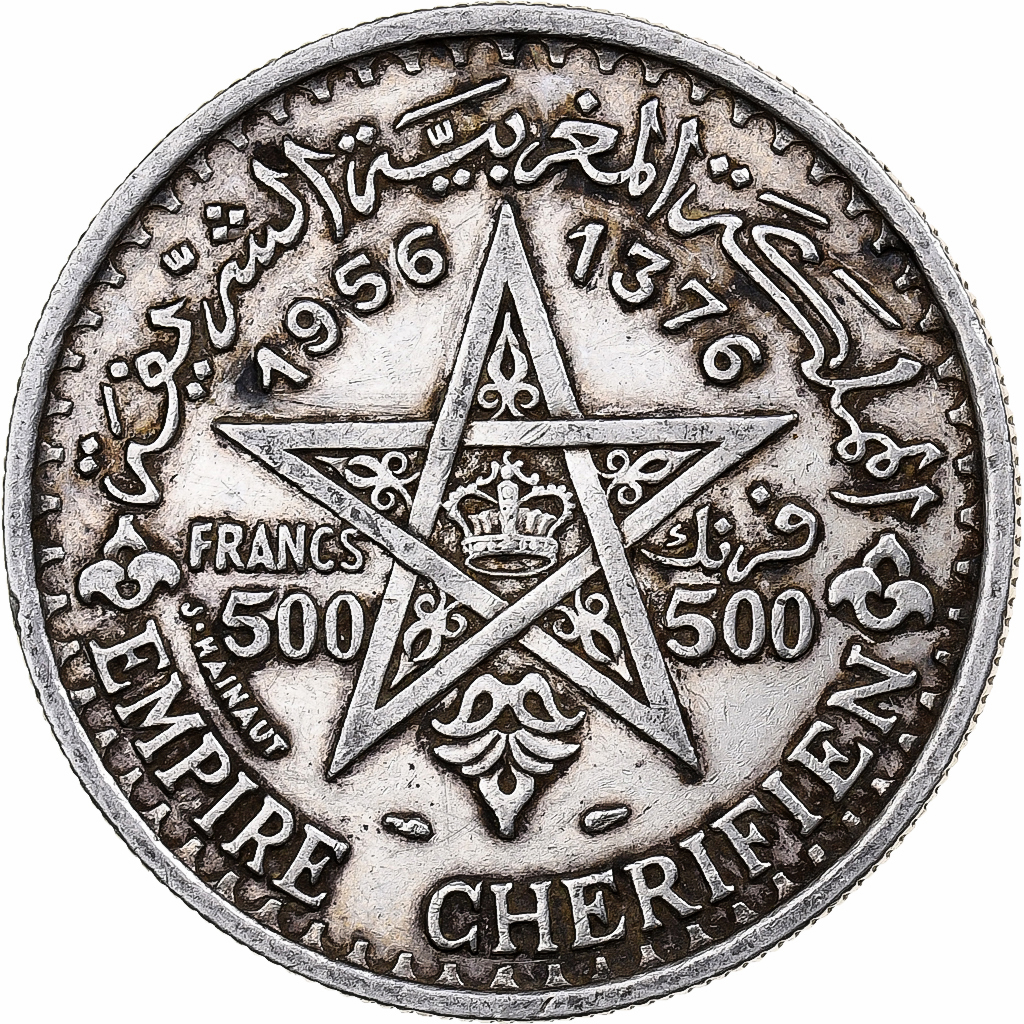 Morocco, Mohammed V, 500 Francs, 1956, Paris, Silver, , KM:54