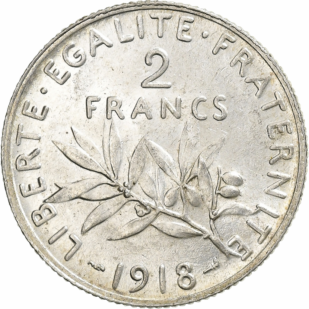 France, 2 Francs, Semeuse, 1918, Paris, Silver, , Gadoury:532, KM:845.1