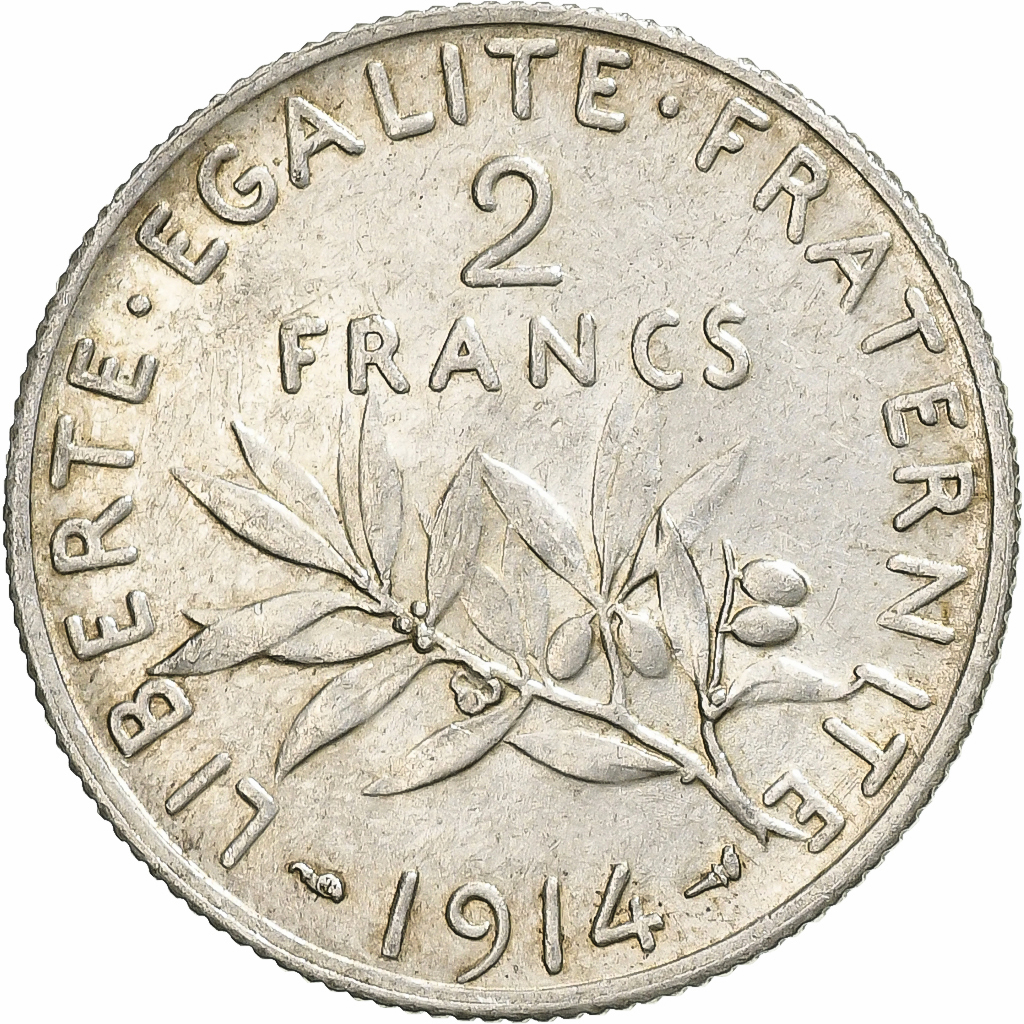 Coin, France, Semeuse, 2 Francs, 1914, Paris, AU(55-58), Silver, KM:845.1