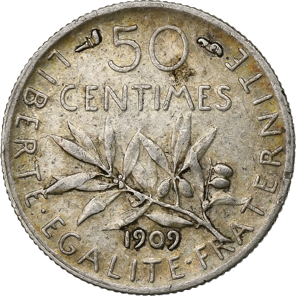 France, Semeuse, 50 Centimes, 1909, Paris, , Silver, KM:854