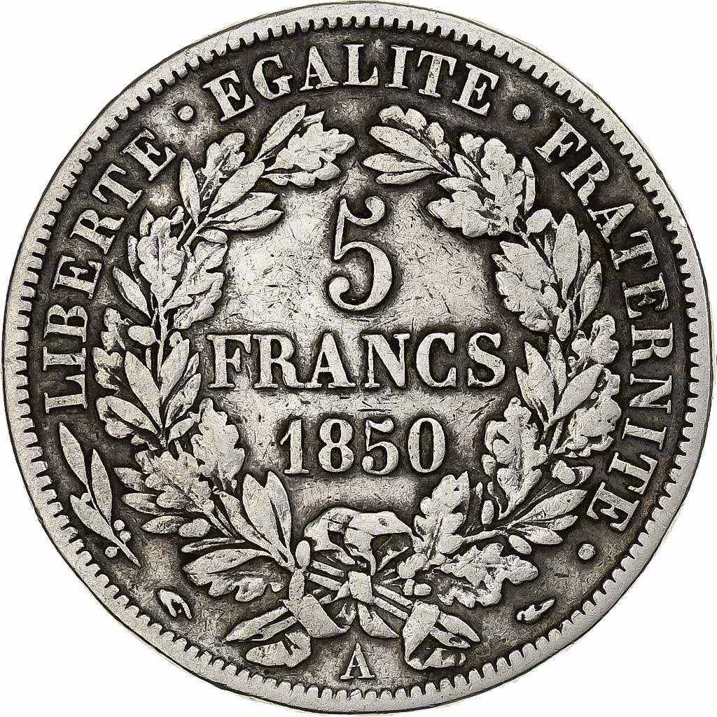 France, Cérès, 5 Francs, 1850, Paris, , Silver, KM:761.1, Gadoury:719