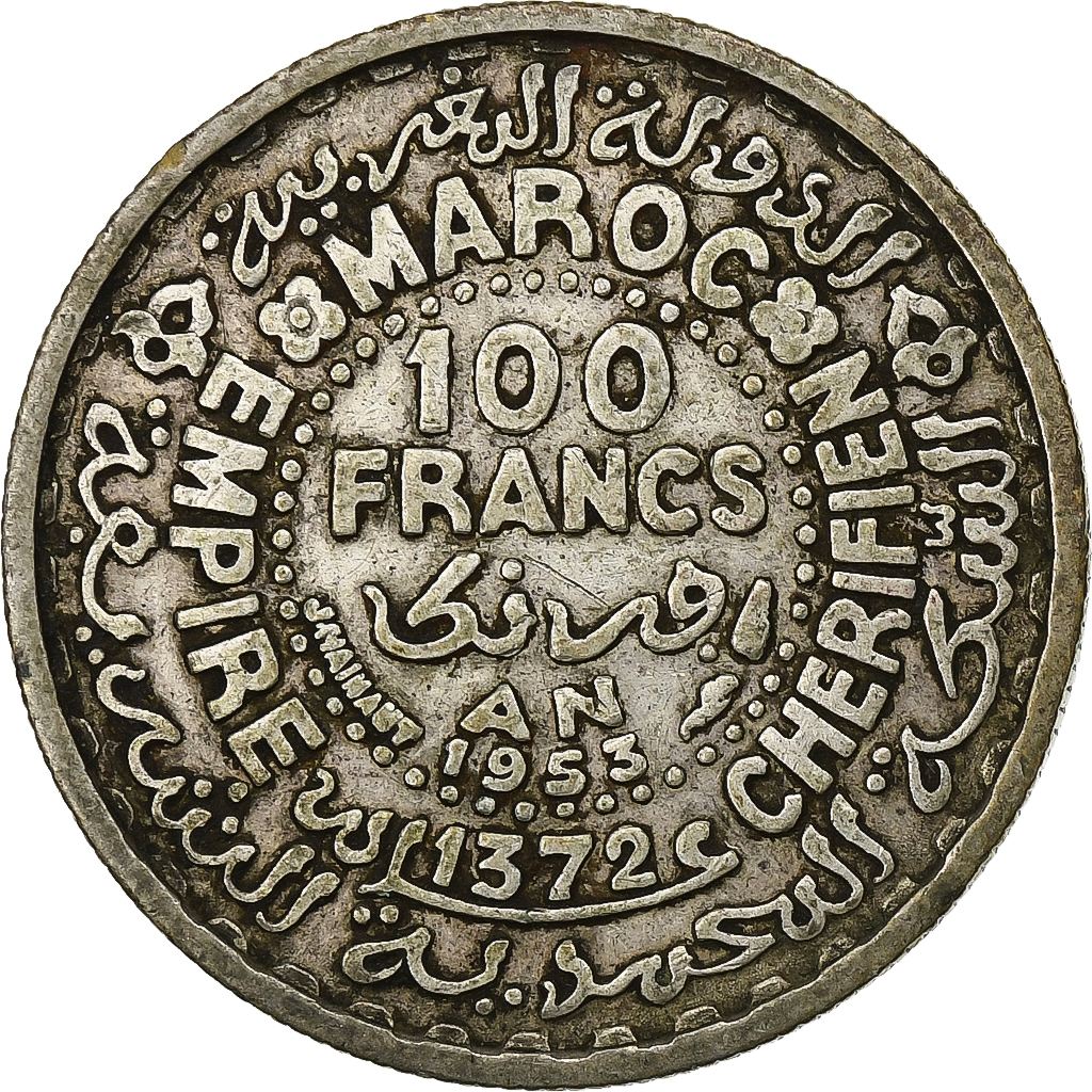 MOROCCO, 100 Francs, 1953, Paris, KM #52, , Silver, 4.01