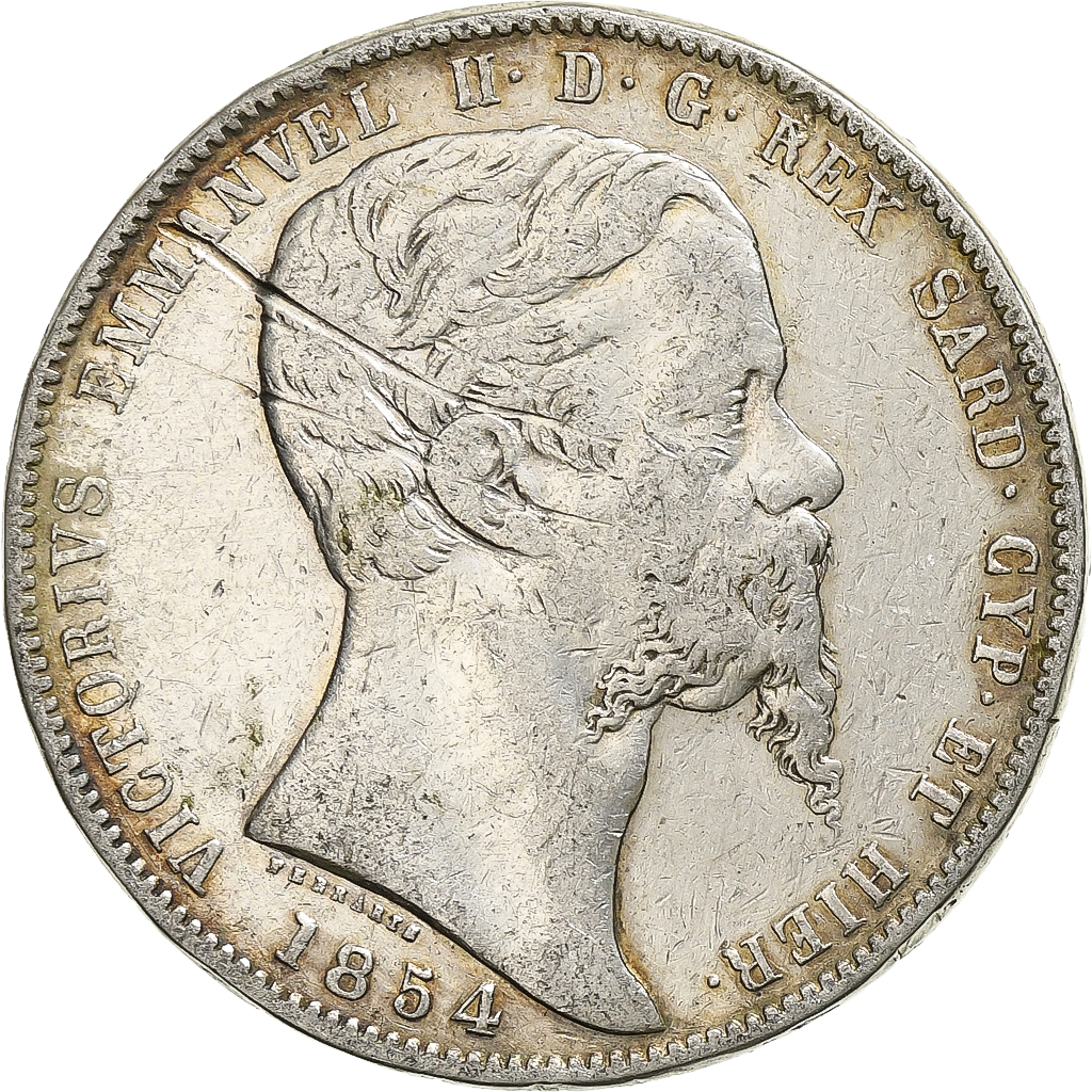 Coin, ITALIAN STATES, SARDINIA, Vittorio Emanuele II, 5 Lire, 1854, Genoa
