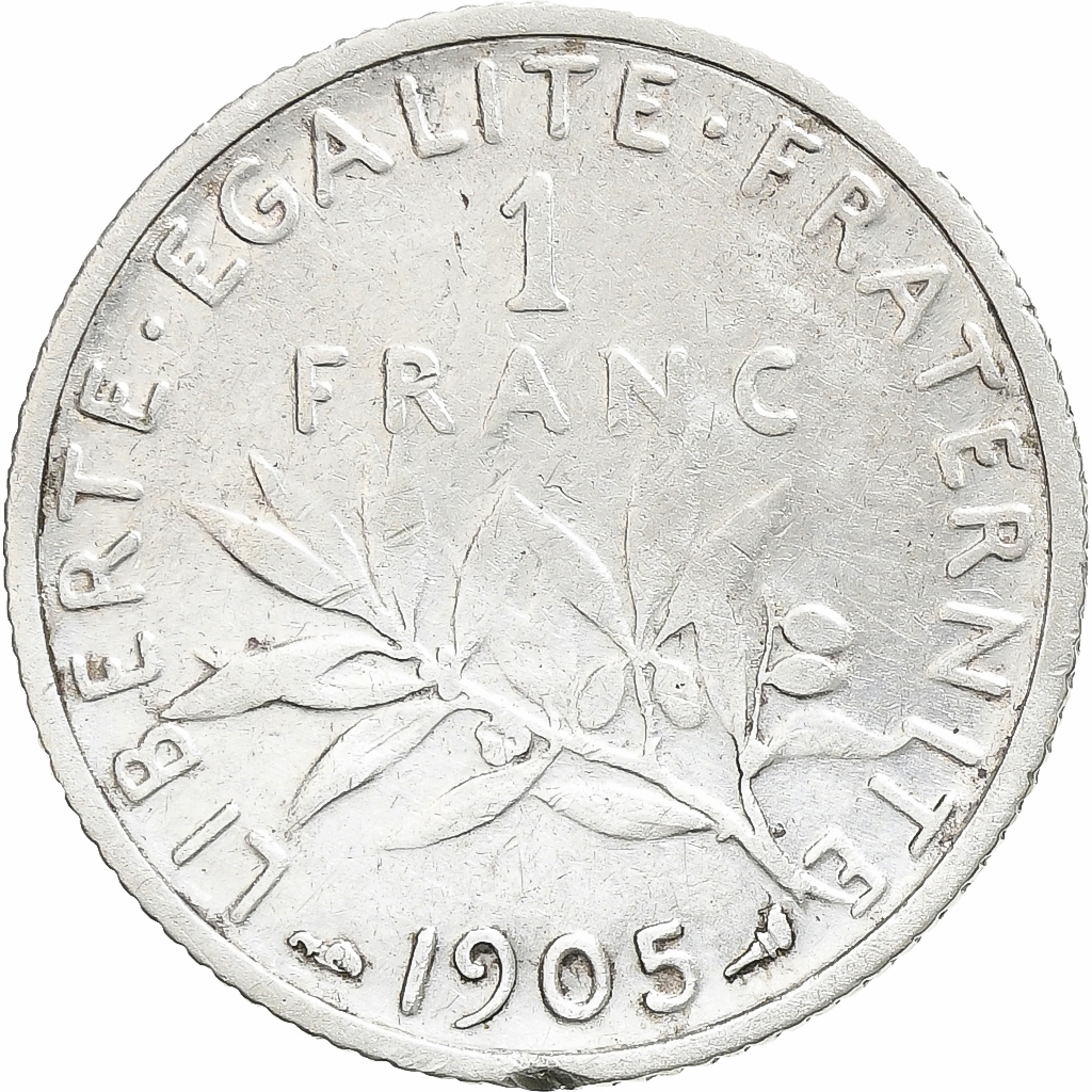 FRANCE, Semeuse, Franc, 1905, Paris, KM #844.1, , Silver, 23, Gadoury..