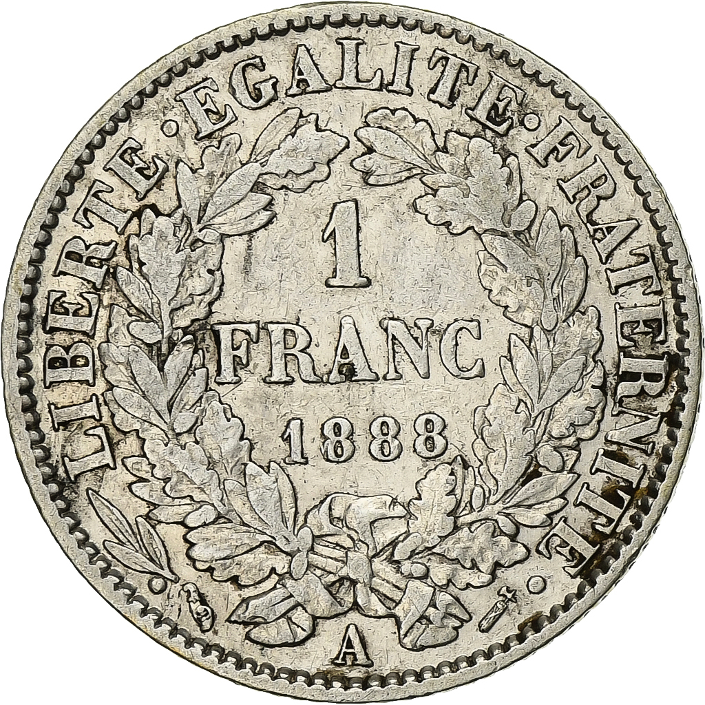 France, Cérès, Franc, 1888, Paris, , Silver, KM:822.1, Gadoury:465a