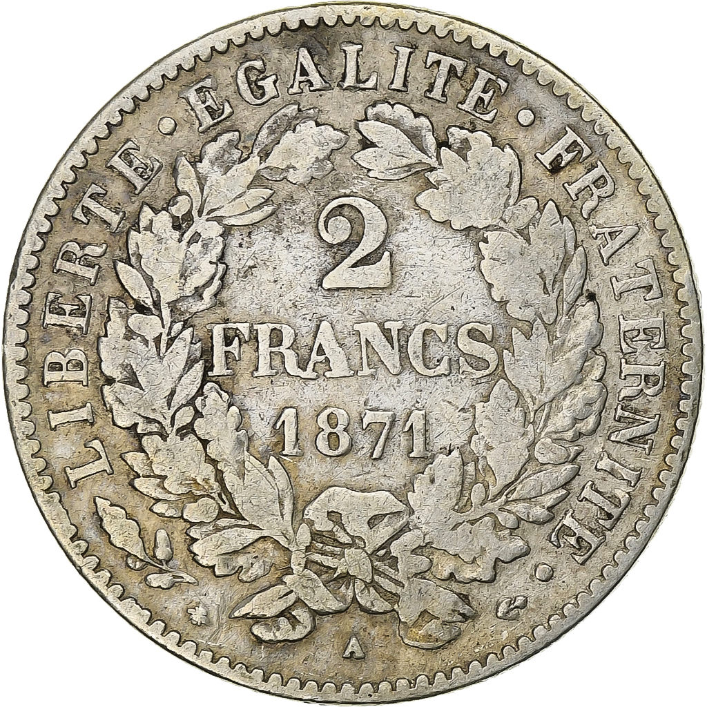 France, Cérès, 2 Francs, 1871, Paris, , Silver, KM:817.1