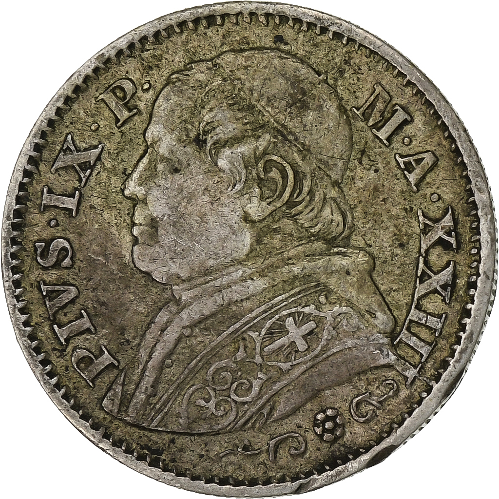 ITALIAN STATES, 10 Soldi, 50 Centesimi, 1869, Roma, KM #1386.1, EF,...