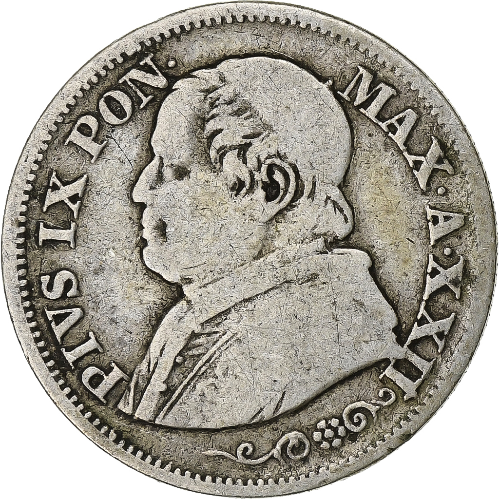 ITALIAN STATES, PAPAL STATES, Pius IX, 10 Soldi, 1868 XXIII, Rome, VF(30-35)