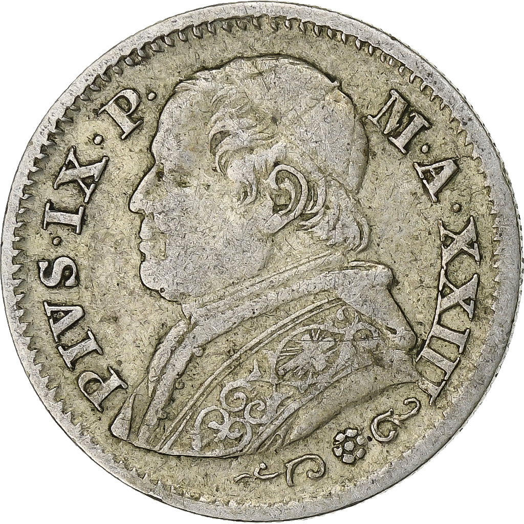 ITALIAN STATES, PAPAL STATES, Pius IX, 10 Soldi, 1868 XXIII, Rome, 