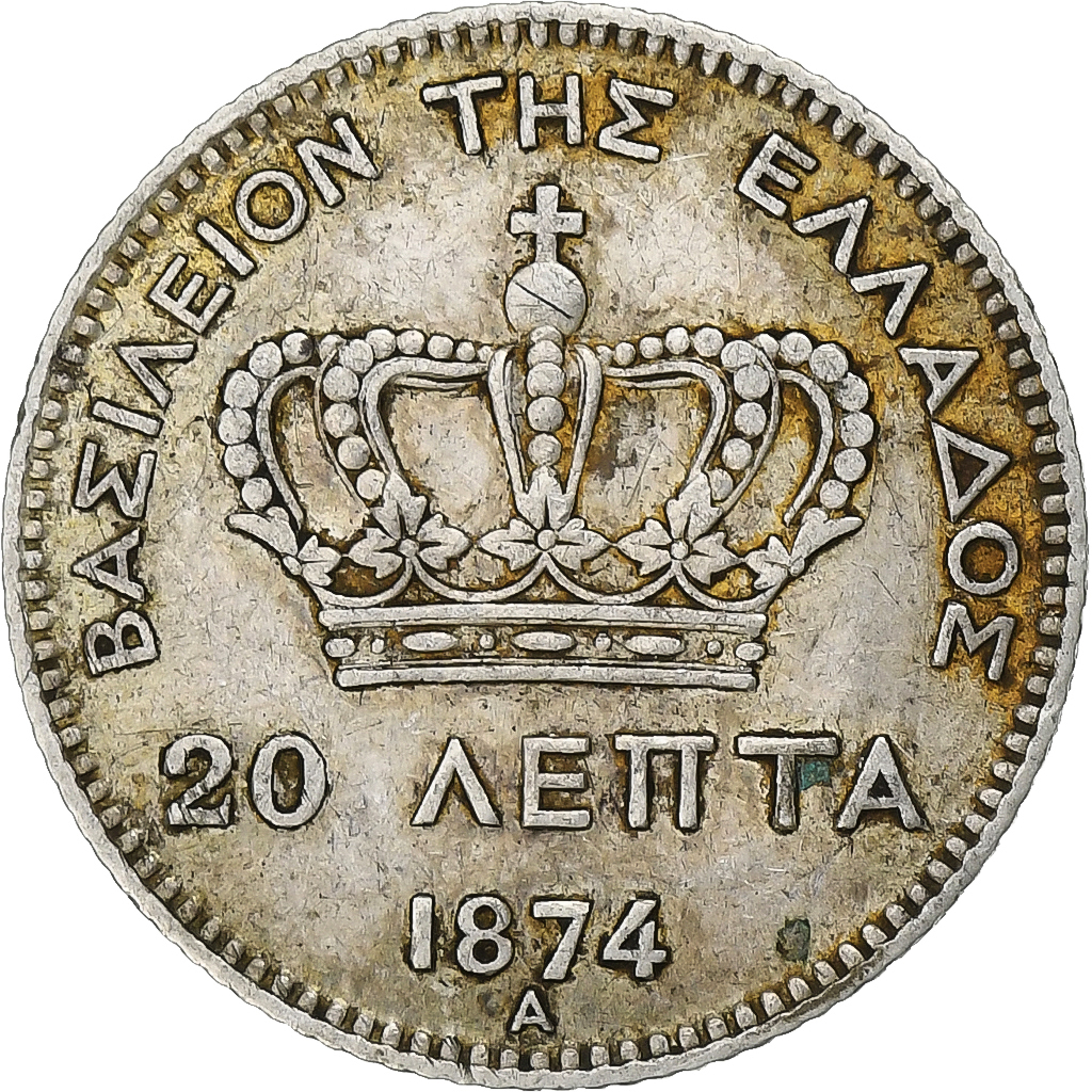 Coin, Greece, George I, 20 Lepta, 1874, Paris, , Silver, KM:44