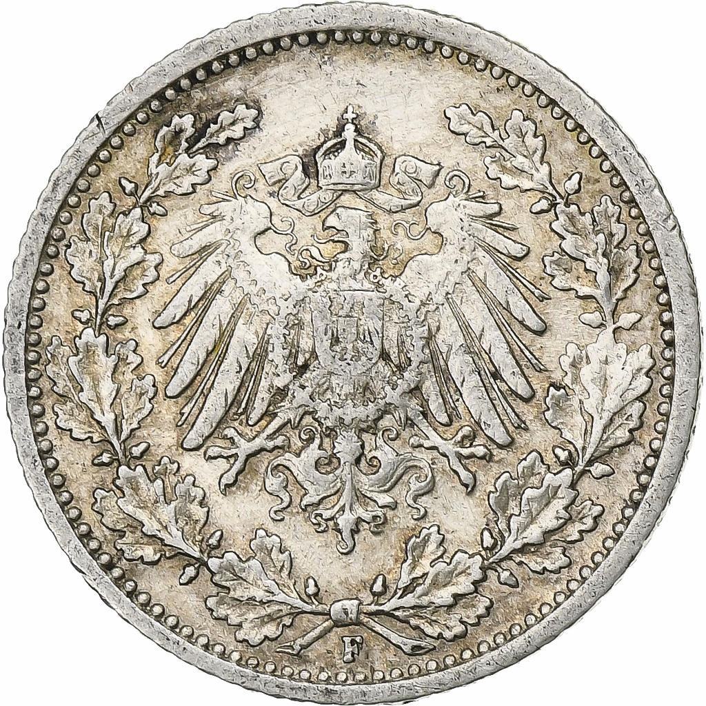 GERMANY - EMPIRE, Wilhelm II, 1/2 Mark, 1913, Stuttgart, Silver, 