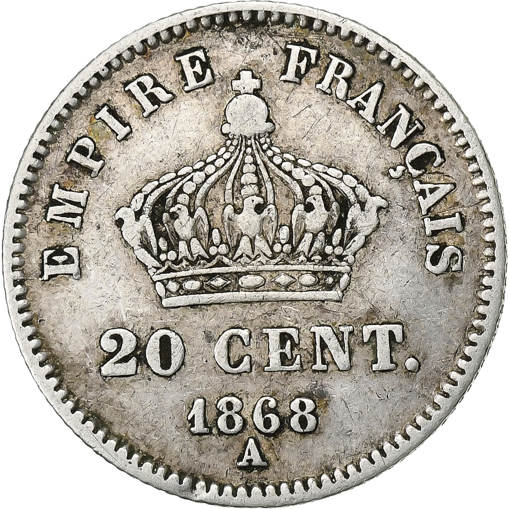 France, Napoleon III, 20 Centimes, 1868, Paris, , Silver, KM:808.1