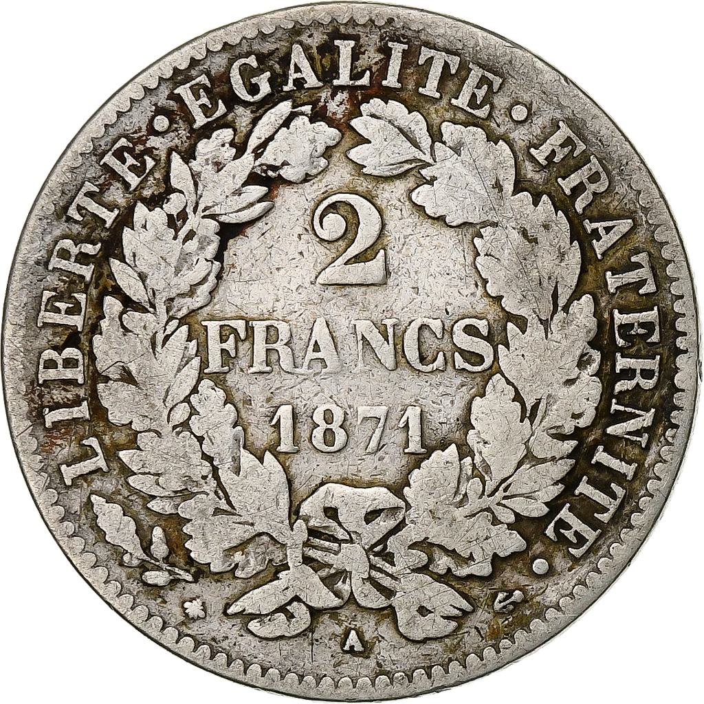 Coin, France, Cérès, 2 Francs, 1871, Paris, , Silver, KM:817.1