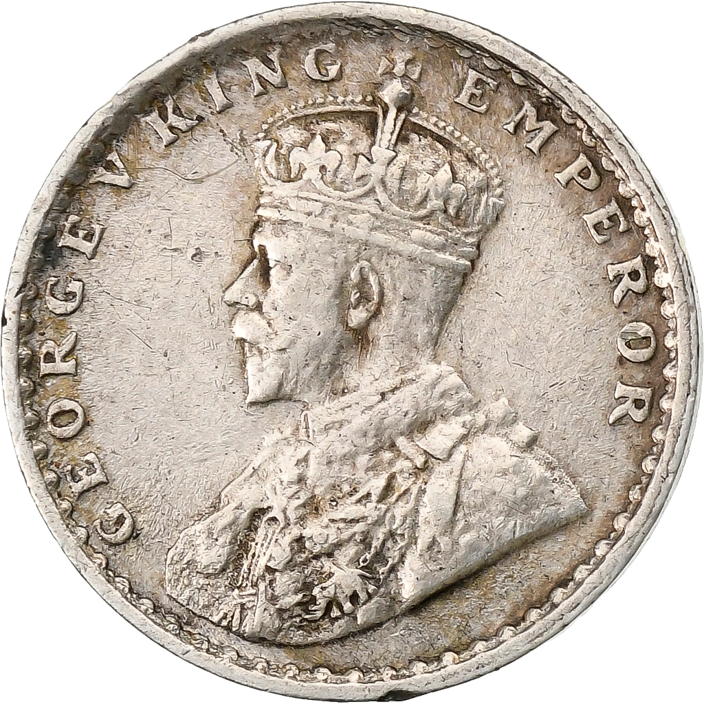 British India, George V, 2 Annas, 1914, Silver, AU(50-53), KM:515