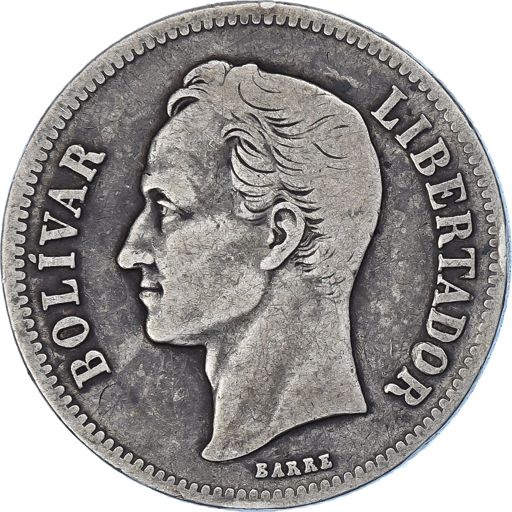 VENEZUELA, Gram 10, 2 Bolivares, 1935, KM #23, , Silver, 27, 9.75