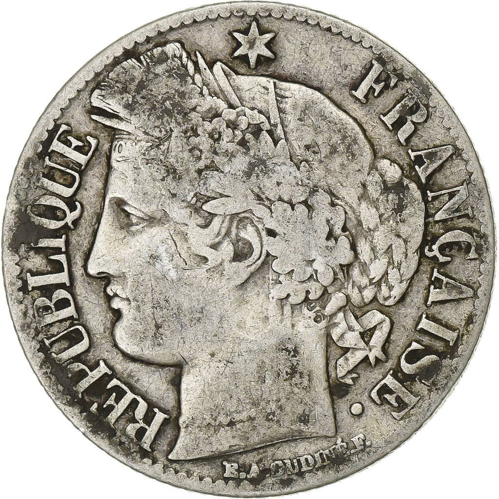 France, Franc, Cérès, 1871, Bordeaux, Silver, , Gadoury:465, KM:822.2