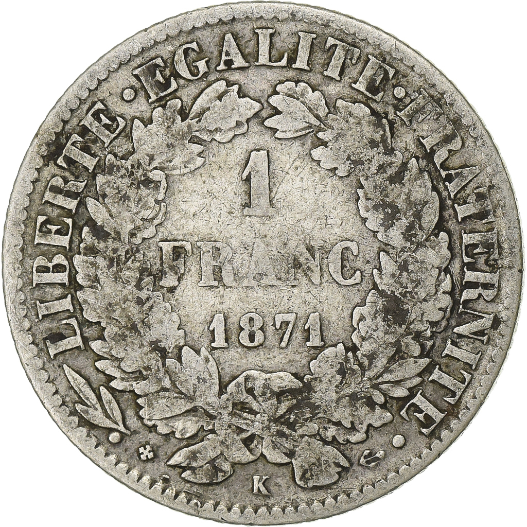 France, Franc, Cérès, 1871, Bordeaux, Silver, , Gadoury:465, KM:822.2