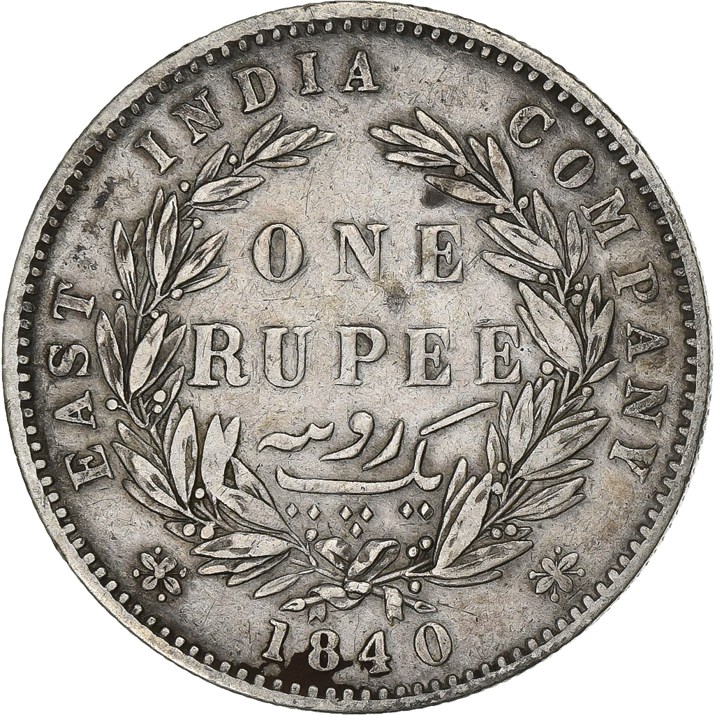 INDIA-BRITISH, Victoria, Rupee, 1840, Calcutta, , Silver, KM:457.1