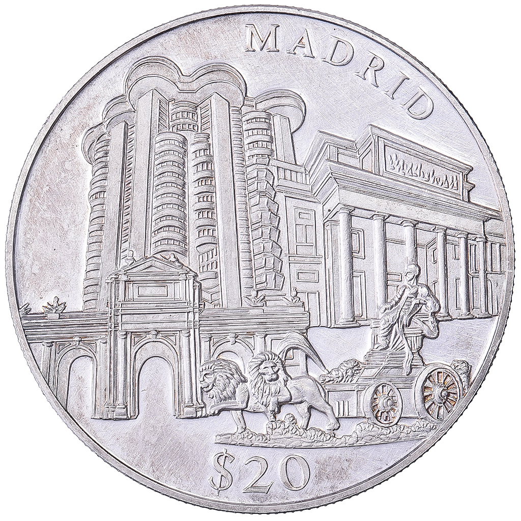 Liberia, 20 Dollars, 2000, Madrid, Silver, 