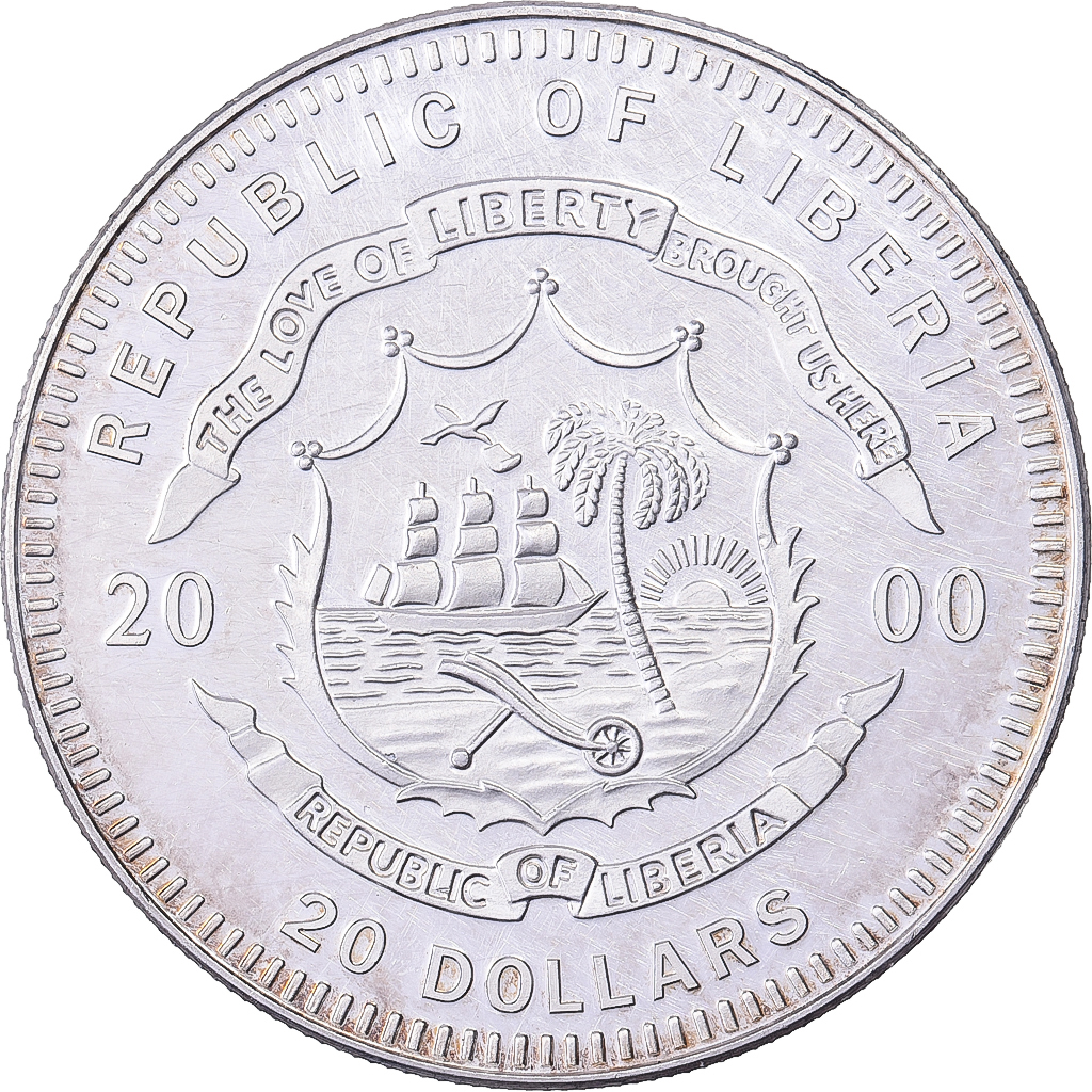 Liberia, 20 Dollars, 2000, Madrid, Silver, 