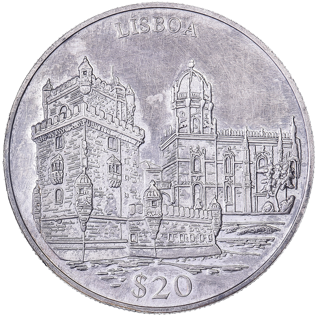 Liberia, 20 Dollars, 2000, Lisbon, Silver, 