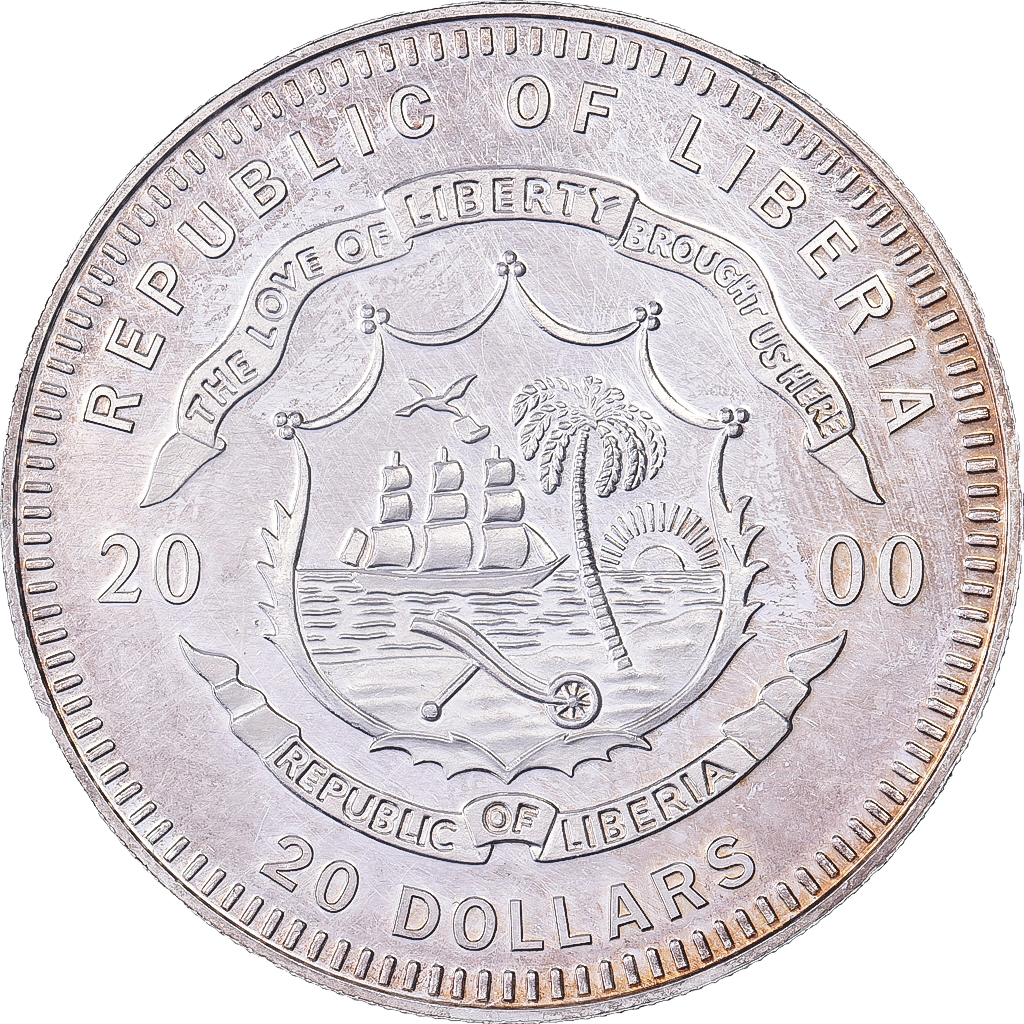 Liberia, 20 Dollars, 2000, Lisbon, Silver, 