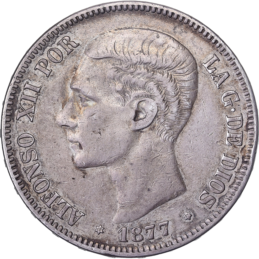 Spain, Alfonso XII, 5 Pesetas, 1877, Madrid, Silver, , KM:676