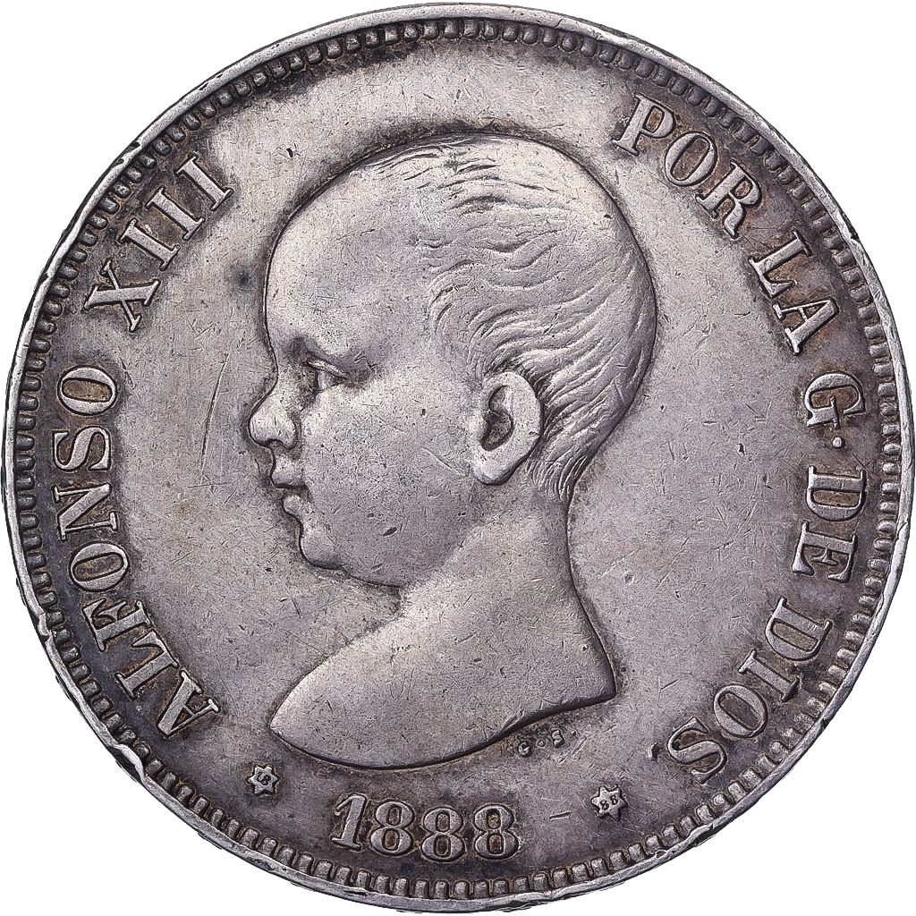 Spain, Alfonso XIII, 5 Pesetas, 1888, Madrid, Silver, , KM:689